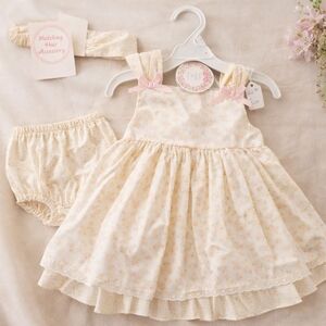 Classic Baby Girl Floral Dress with Bloomers and Headband